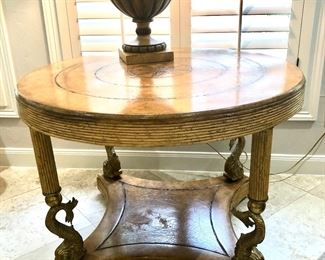 Dolphin base blonde round side table