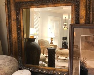 Wide gold frame mirror