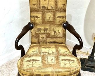 Safari print mahogany arm chair