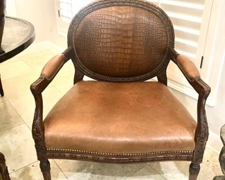 Set of 4 alligator stamped leather back and distressed leather seats