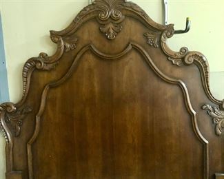 1990s century furniture, grand PALAI’s bed Tall carved wood headboard