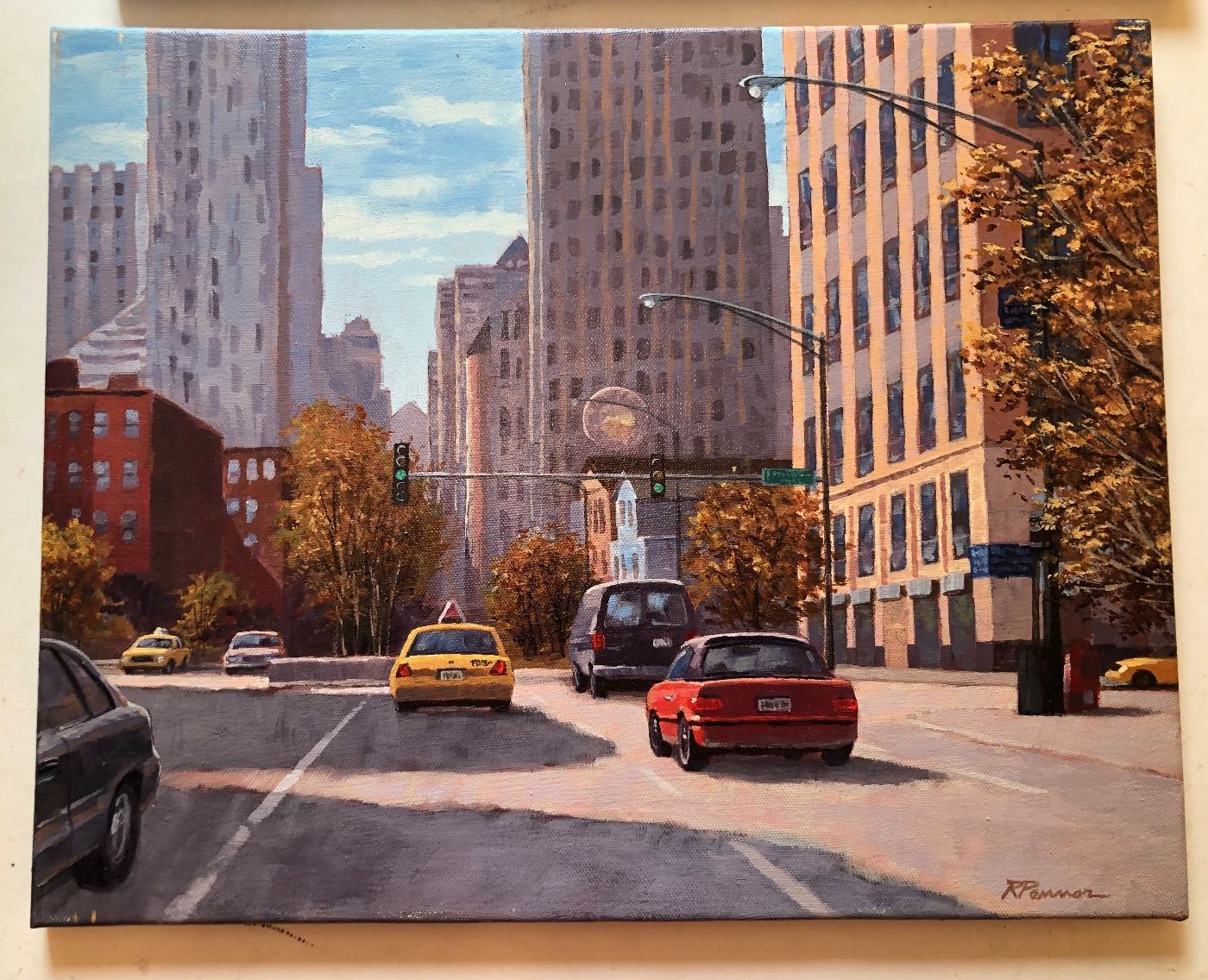 One of several oil on canvas Chicago cityscapes