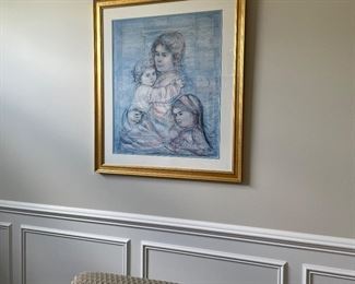 Edna Hibel Lithograph, Mother with two children 
