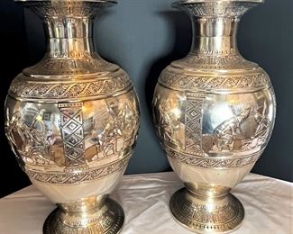 #4. $3950. Monumental Pair of 800 silver Vases (2), 21X8, 10 lbs. each.
