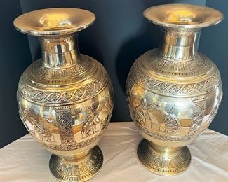 #4. $3950. Monumental Pair of 800 silver Vases (2), 21X8, 10 lbs. each.