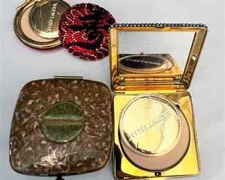 #7. $70. Estee Lauder (& other) Rhinestone Face Powder Compacts (6) (one has damaged hinge) & Vintage Cartier Pasha Perfume Bottle.
