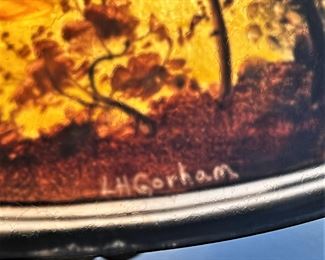 #10. $1,000. Pairpoint Lamp, signed LH Gorham, glass shade, 27HX19W.