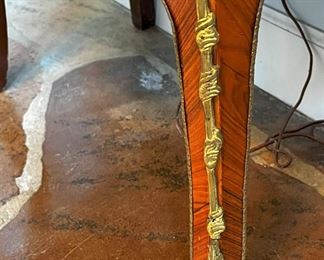 #11. $950. Pair of inlaid French style Louis XV Chests with green marble tops, 31WX16DX31H.