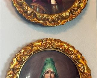 #13. $180. Pair of Porcelain Figural Plates in gilt frames, 16", unsigned.
