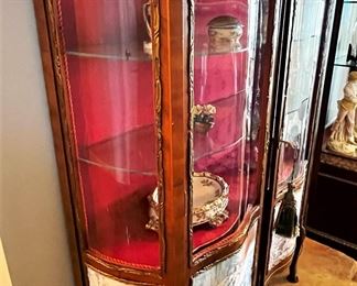 #16. $675. French Style Curio Cabinet, with painted scene on base.