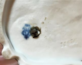 #17. $70. Lot of (4): German Porcelain Figure and Box, French Porcelain Children Figure & Gilt Ruby Decanter (chipped at rim).