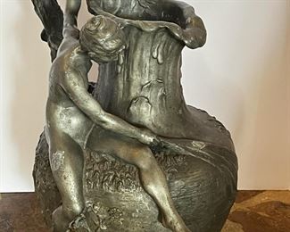 #25. $500. Large Spelter Figural Jug, A. Vibert (1847-1909), 17Wx14H.