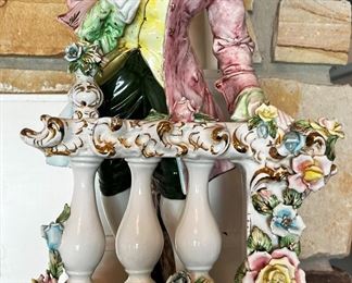 #26. $350. Pair of Italian Porcelain Figures leaning on rail, Benrose, 20Hx10x8.
