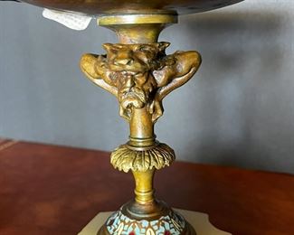 #32. $500. Champleve & Bronze Dore Tazza & (2) Candlesticks.