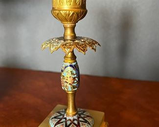 #32. $500. Champleve & Bronze Dore Tazza & (2) Candlesticks.