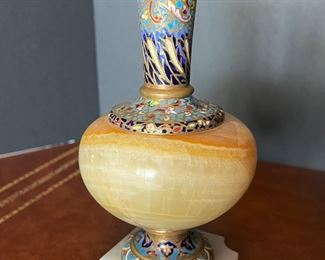 #33. $500. Champleve & Bronze Dore Tazza & (2) Onyx Vases.