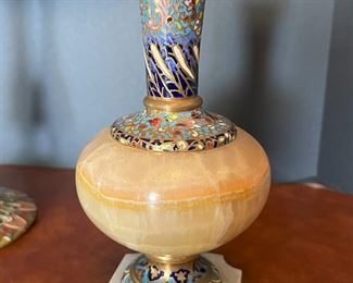 #33. $500. Champleve & Bronze Dore Tazza & (2) Onyx Vases.