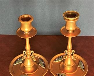 #34. $150. Pair of Bronze Dore Sticks with enamel details.