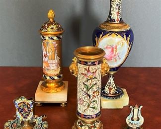 #35. $500. Lot of (5) Champleve & Bronze Small Vases.