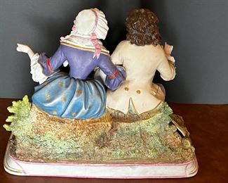 #36. $125. Chantilly Bisque Figurine of seated couple, 13"Wx6"Dx11"H.