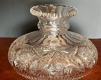 #39. $200. American Cut Glass Vase with squat base, 12x9.