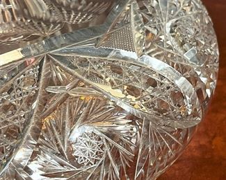 #39. $200. American Cut Glass Vase with squat base, 12x9.