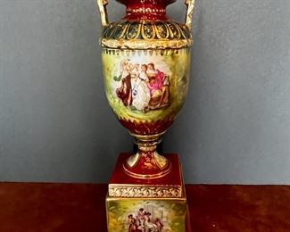 #44. $300. Royal Vienna Urn on Pedestal, 12x5.