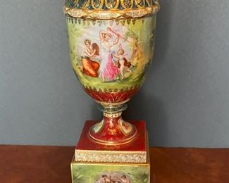 #44. $300. Royal Vienna Urn on Pedestal, 12x5.