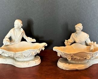 #45 - $80. Dresden Pair of Figurals, reclining man and woman, 5X6.