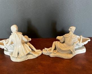 #45 - $80. Dresden Pair of Figurals, reclining man and woman, 5X6.