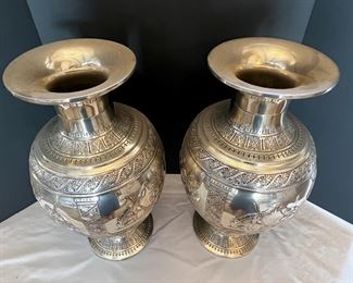 #4. $3950. Monumental Pair of 800 silver Vases (2), 21X8, 10 lbs. each.
