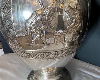 #4. $3950. Monumental Pair of 800 silver Vases (2), 21X8, 10 lbs. each.