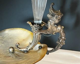 #6. $350. Pair of Silver/Mother of Pearl Trumpet Vases.11x6