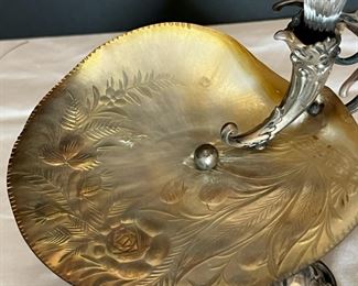 #6. $350. Pair of Silver/Mother of Pearl Trumpet Vases.11x6