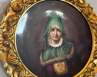 #13. $180. Pair of Porcelain Figural Plates in gilt frames, 16", unsigned.