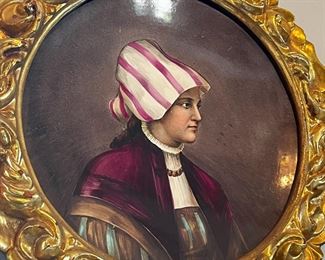 #13. $180. Pair of Porcelain Figural Plates in gilt frames, 16", unsigned.