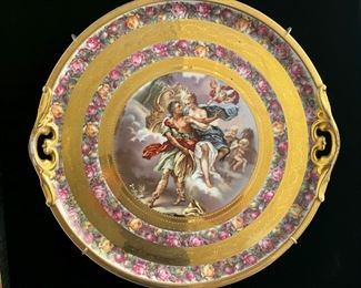 #20. $175. Porcelain Platter in shadow frame (unable to remove, most likely Austrian Vienna), 20X20.