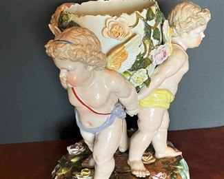 #52 - $275. Large Meissen Vase with 3 Putti/Angels, 13"Hx11"W.