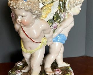 #52 - $275. Large Meissen Vase with 3 Putti/Angels, 13"Hx11"W.