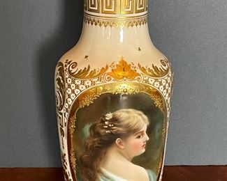 #53 - $180 Royal Vienna Vase with portrait of lady, signed Lisette, 11"H.