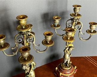 #56 - $1,000 - Pair of Bronze Dore Candelabras with Putti, 20"Hx9".