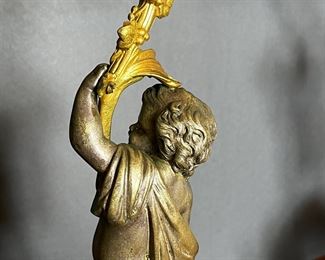 #56 - $1,000 - Pair of Bronze Dore Candelabras with Putti, 20"Hx9".