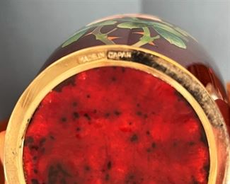 #57 - $100 Pair of Japanese Cloisonné Vases, "pigeon blood", Gin Bari, 12"X10".