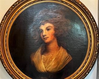 #63- $400-Round gilt framed portrait of a girl. Oil on canvas, 29".