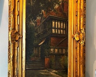 #64 - $500 Painting of Houses in gilt frame, signed by Anton. 1908-1912.
