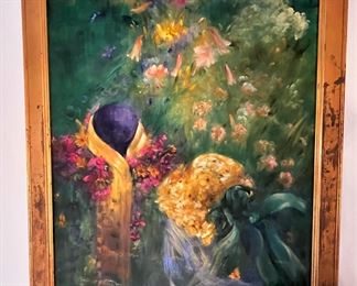 #68 - $400 - Oil on Canvas signed Ruth Ross 1986, local artist, titled "Hats" 46x36