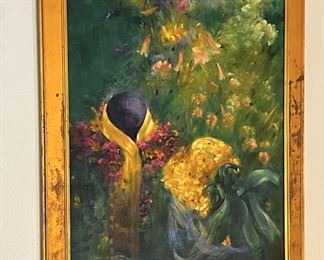 #68 - $400 - Oil on Canvas signed Ruth Ross 1986, local artist, titled "Hats" 46x36