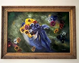 #70 - $275 Oil on Canvas, signed Ruth Ross 1991, local artist, "Floral", 42x30