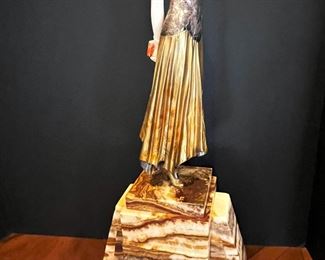 #72- $1000 - D.H. Chiparus signed Sculpture on onyx base, young girl with book. 23x10