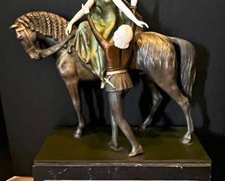 #73 -$1,200 Otto Poertzel (German, 1876-1963) Art Deco Bronze/Marble/Onyx Sculpture, "Romeo & Juliet", 23"Hx10"